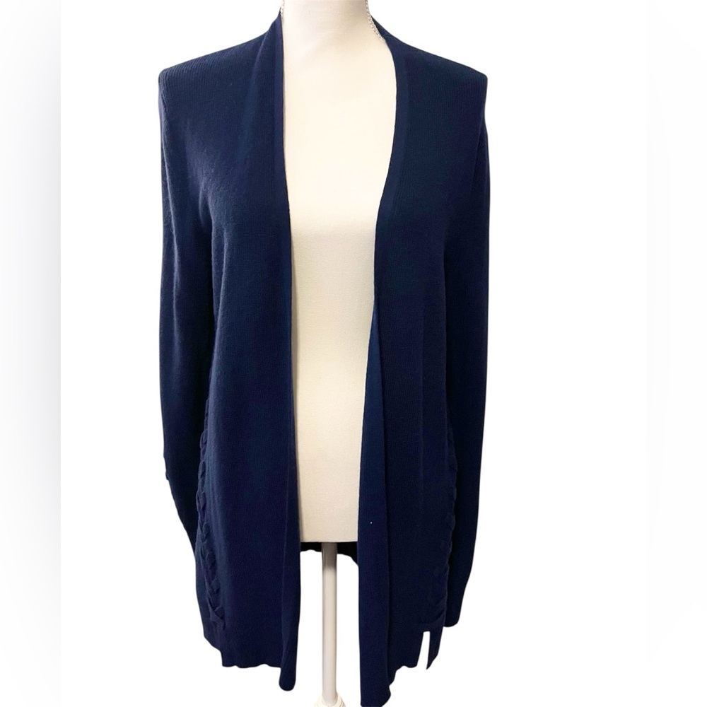 Banana Republic Navy Blue Wool Blend Sweater Cardigan. Side Braid Detail Sz Med